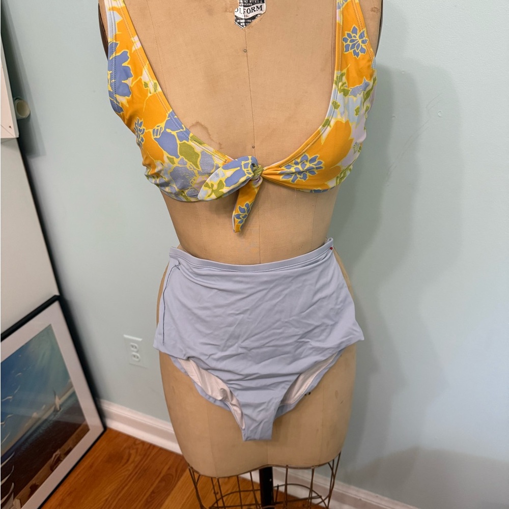 Urban Outfitters Yellow Floral Bikini Top and Blue Bottom
